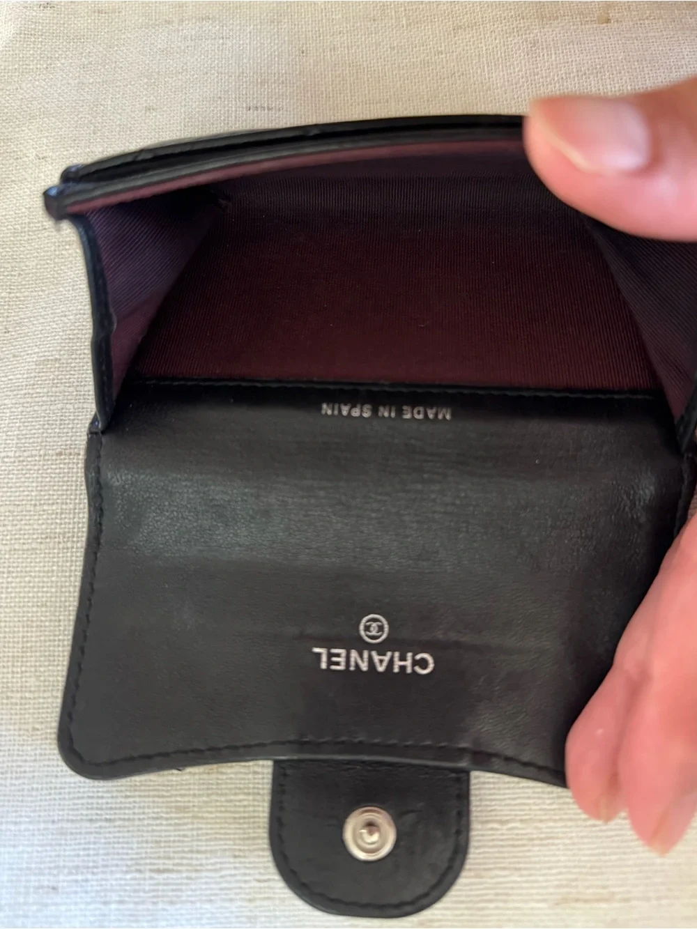 CHANEL Black Quilted Leather Card Case with Silver CC Hardware